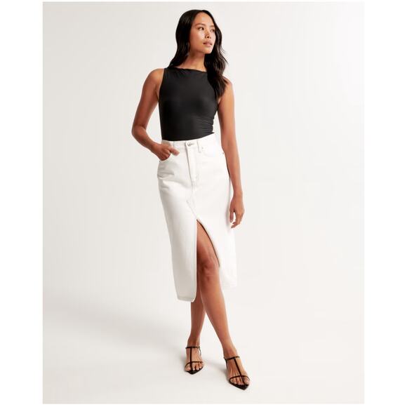 Abercrombie Warm White Denim Middle Slit Midi Skirt - Picture 1 of 6